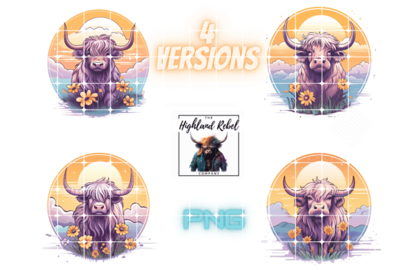 Highland Cow Design C, 4 Versions