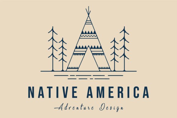 Indian Camp Line Art Logo Native Culture